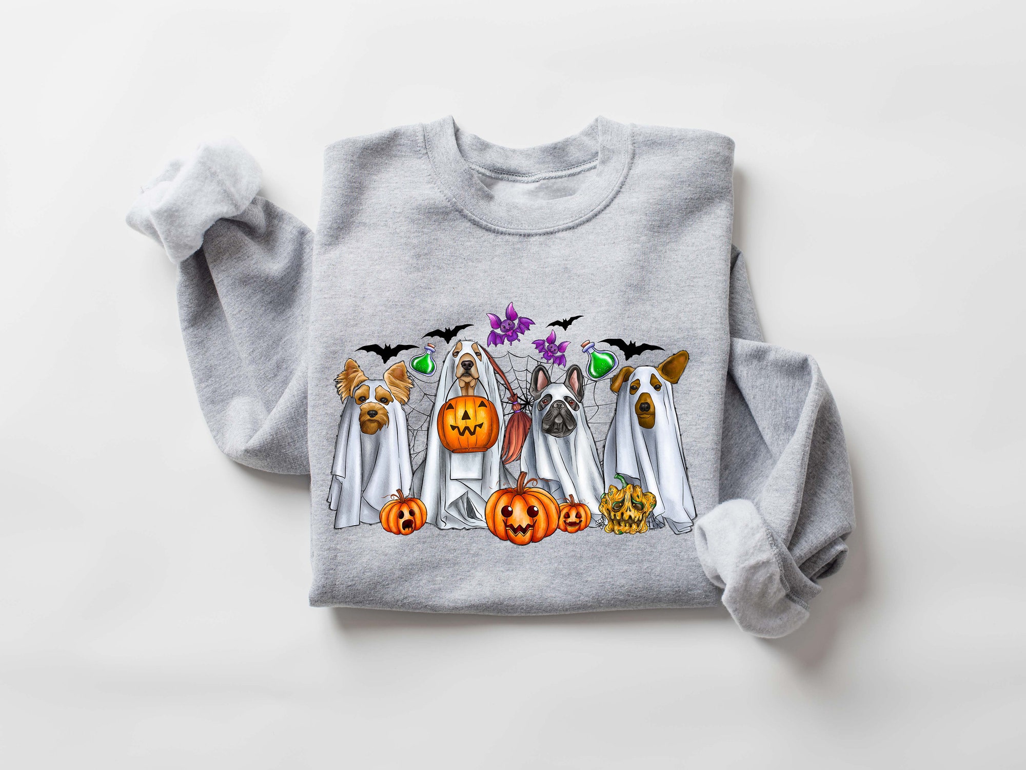 Halloween Ghost Dog Sweatshirt - Retro Spooky Season image 1