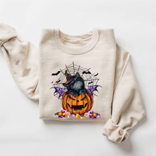 Halloween Sweatshirt - Cat on Pumpkin Design image 0