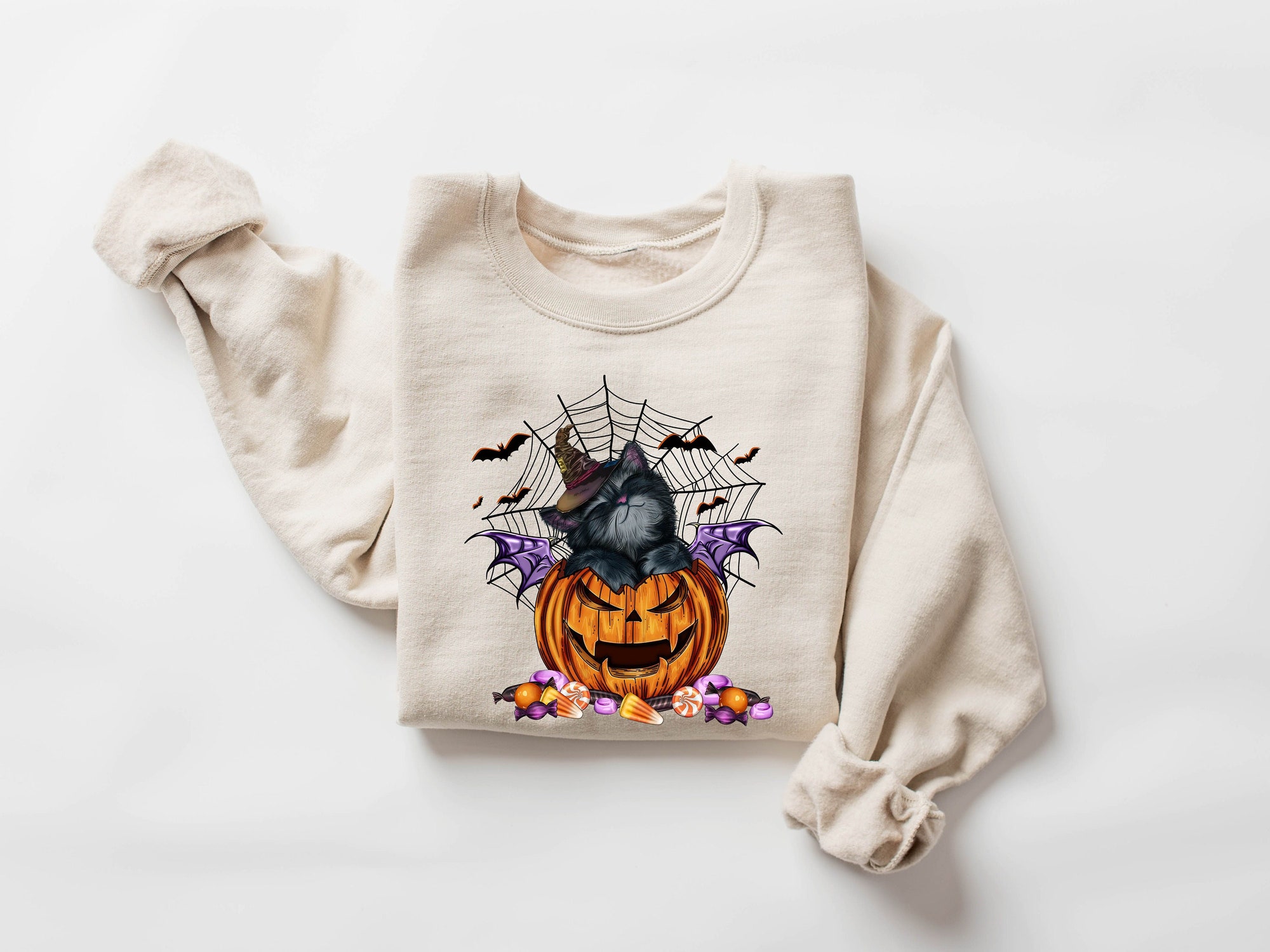 Halloween Sweatshirt - Cat on Pumpkin Design image 0