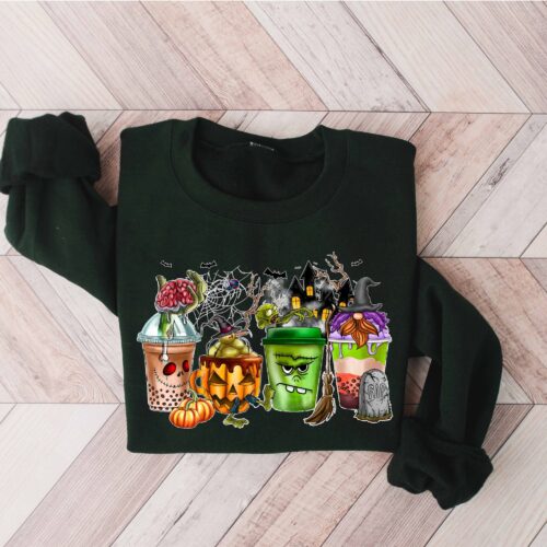 Skeleton Coffee Cups Sweatshirt: Gnomes Halloween Coffee Lover Design image 0