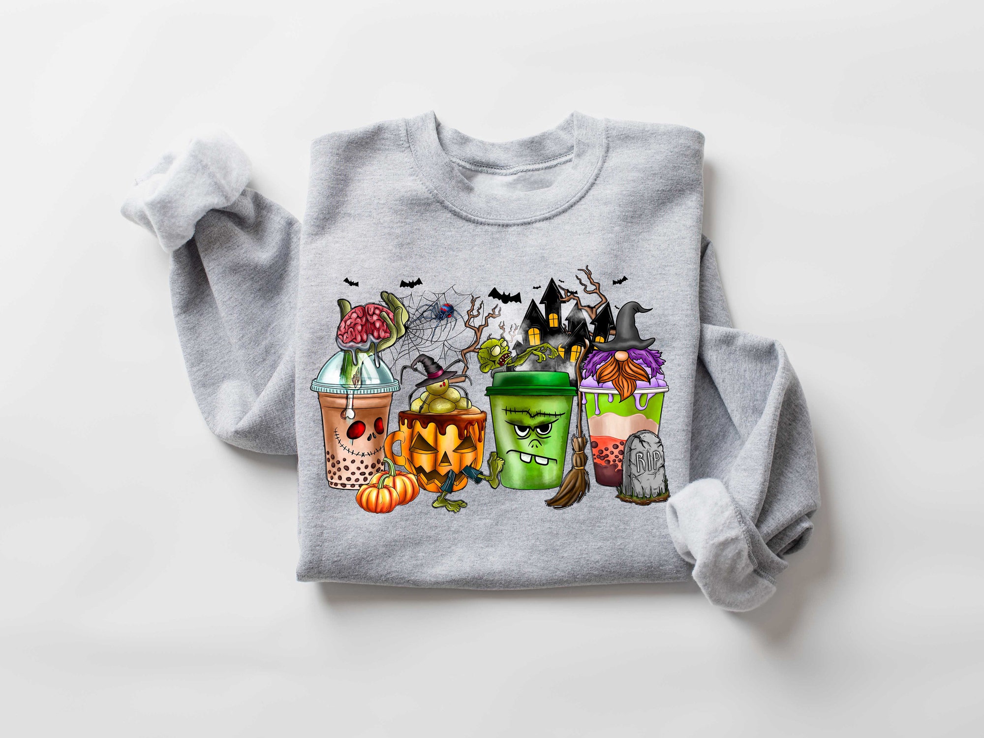 Skeleton Coffee Cups Sweatshirt: Gnomes Halloween Coffee Lover Design image 2