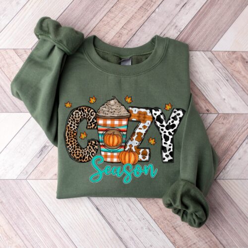 Cozy Season Fall Sweatshirt 2024 Happy Thanksgiving Sweatshirt image 0