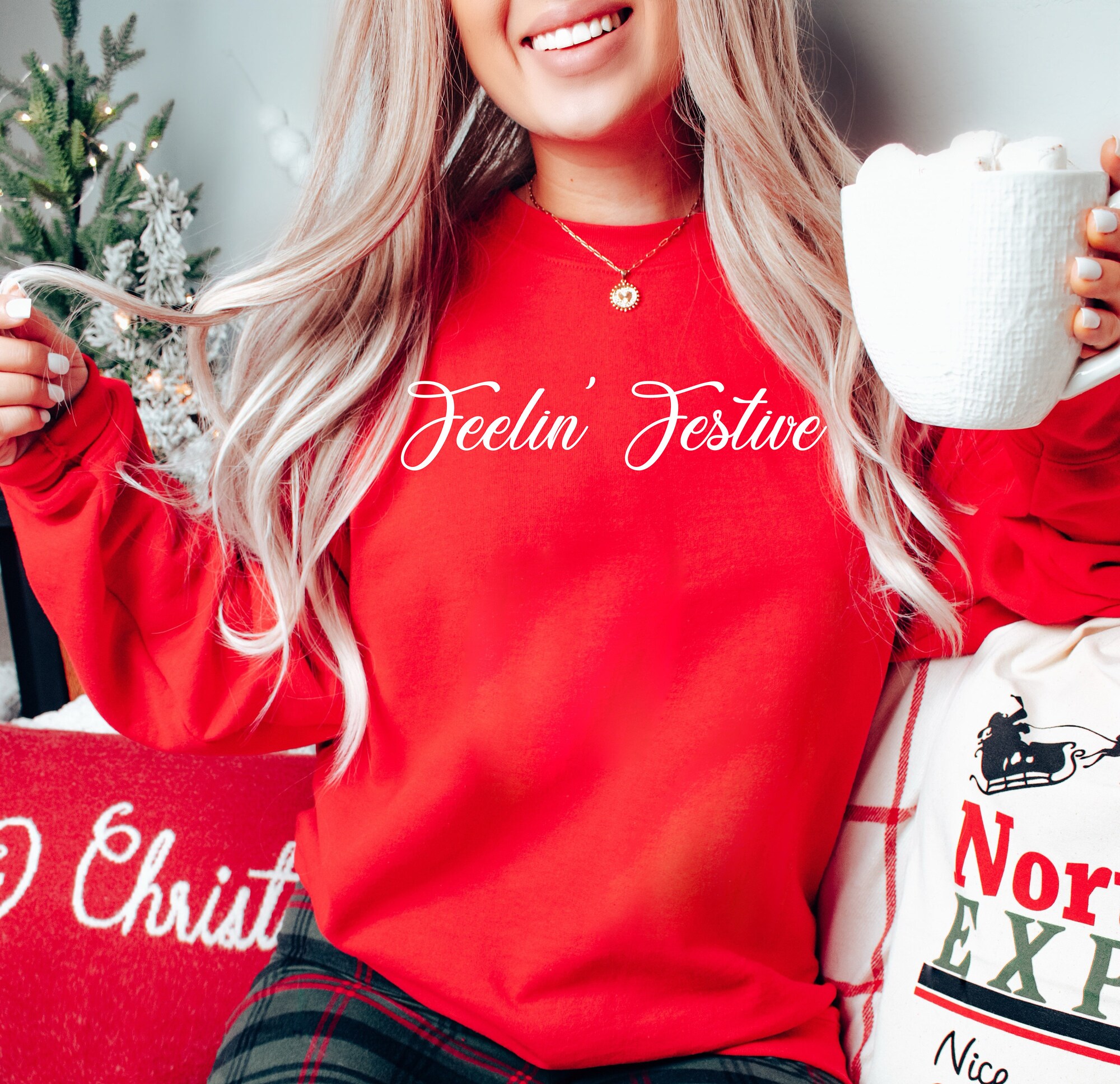 Feelin Festive: Cute Women's Christmas & Holiday Party T-Shirt image 1