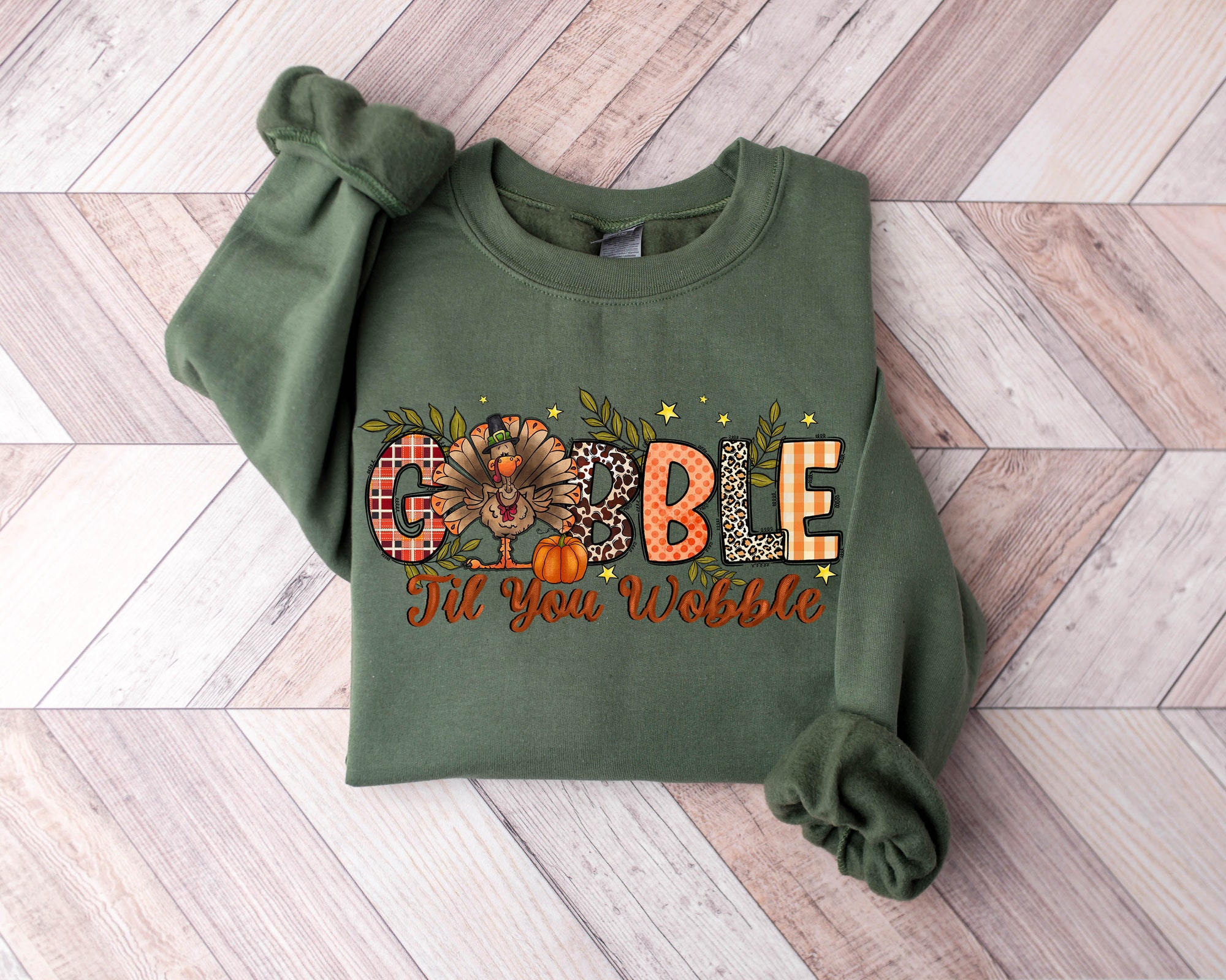 Gobble Gobble Til You Wobble Sweatshirt | Thanksgiving Turkey Shirt image 0
