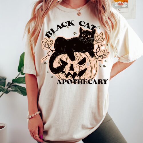 Boo! Cat Lovers' Halloween: Spooky Black & Ghost Cat Tee image 0