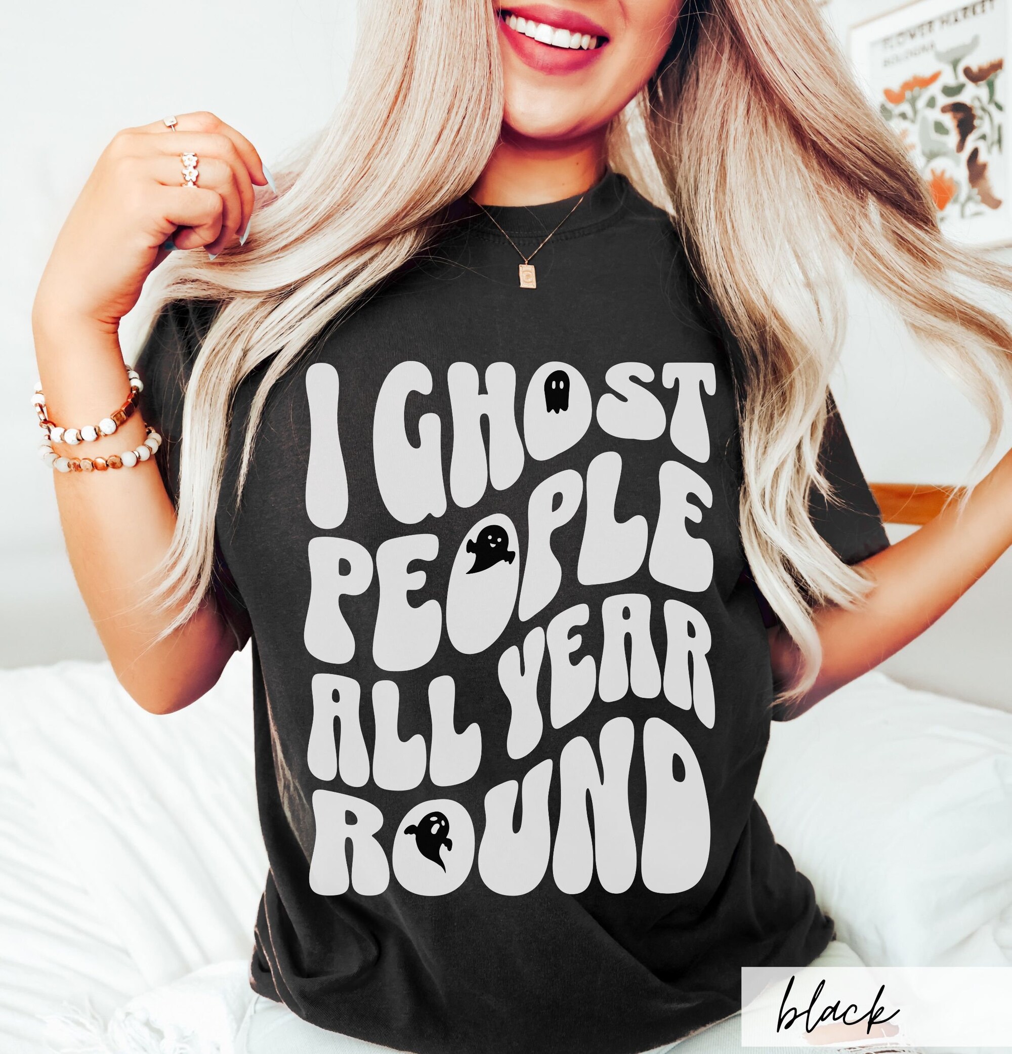 Ghost People Comfort Colors Wavy Text Shirt: Funny Halloween Gift for Spooky Introverts image 5