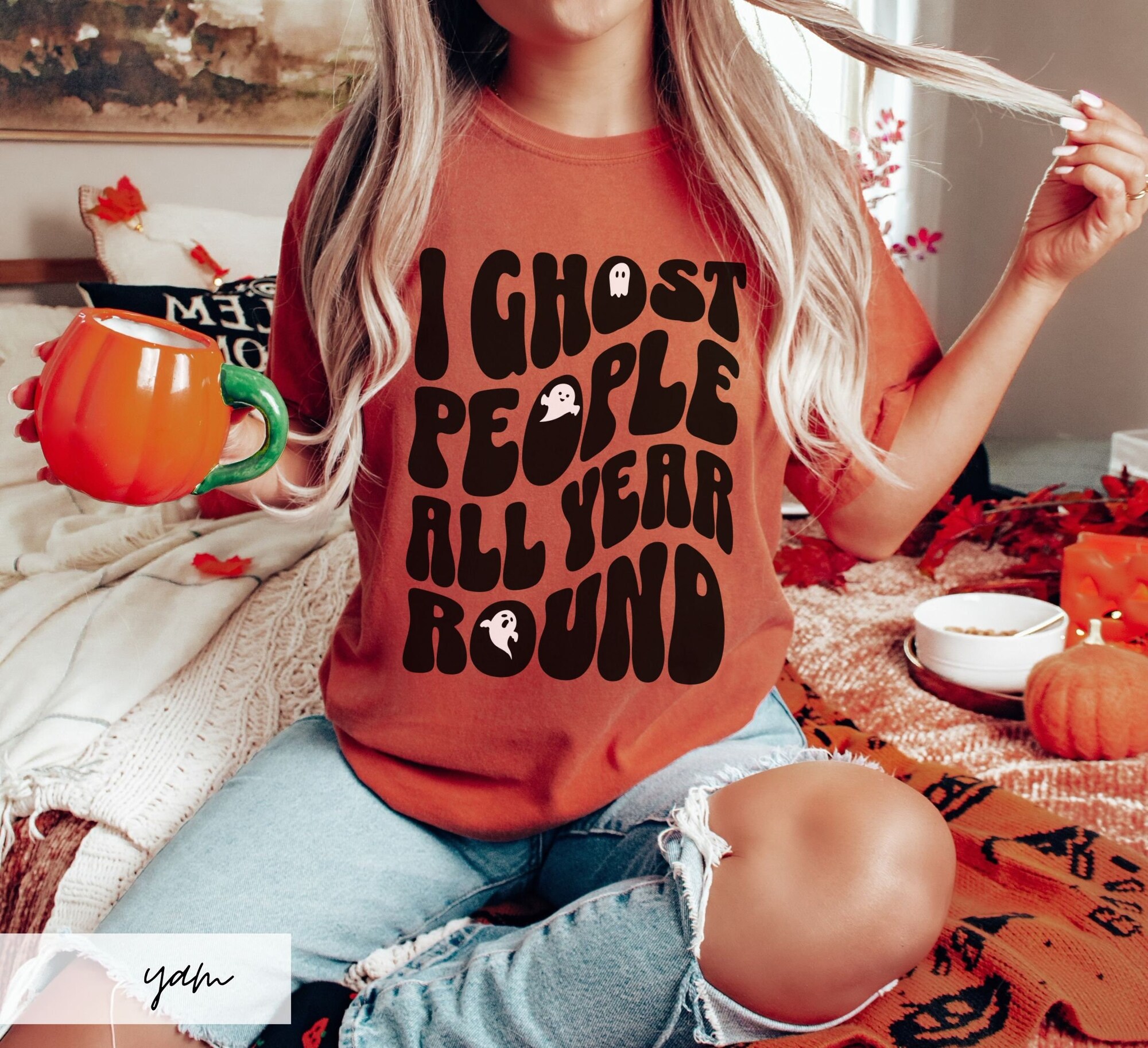 Ghost People Comfort Colors Wavy Text Shirt: Funny Halloween Gift for Spooky Introverts image 2