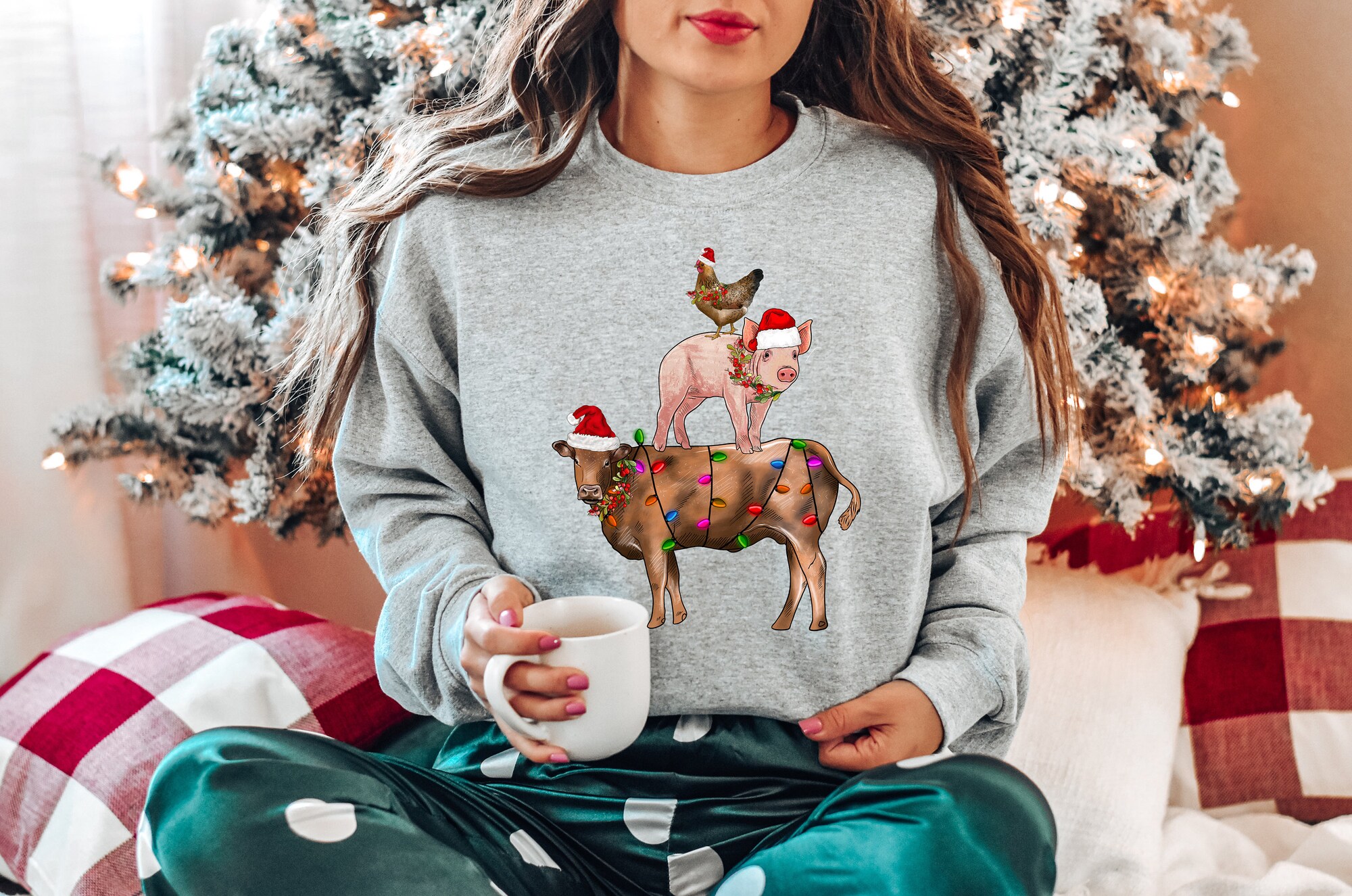 Merry Christmas Farm Animals Tee: Perfect for Cow & Animal Lovers image 3