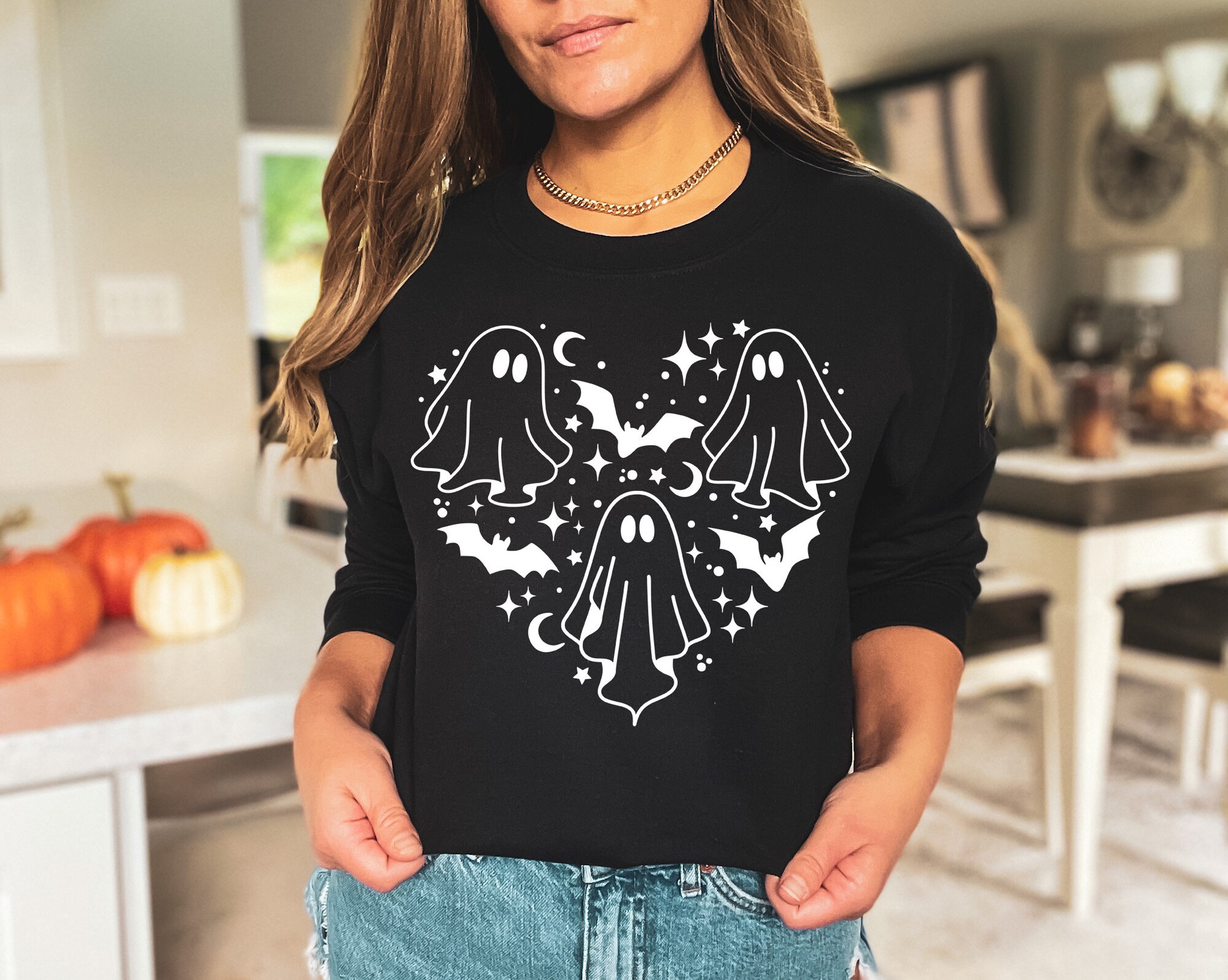 Women's Halloween & Fall Pumpkin Crewneck - Spooky & Cute image 2