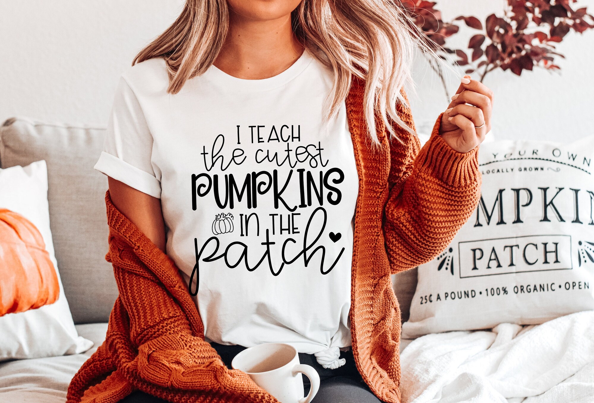 Cute Pumpkin Patch Teacher Shirt for Fall & Halloween image 1