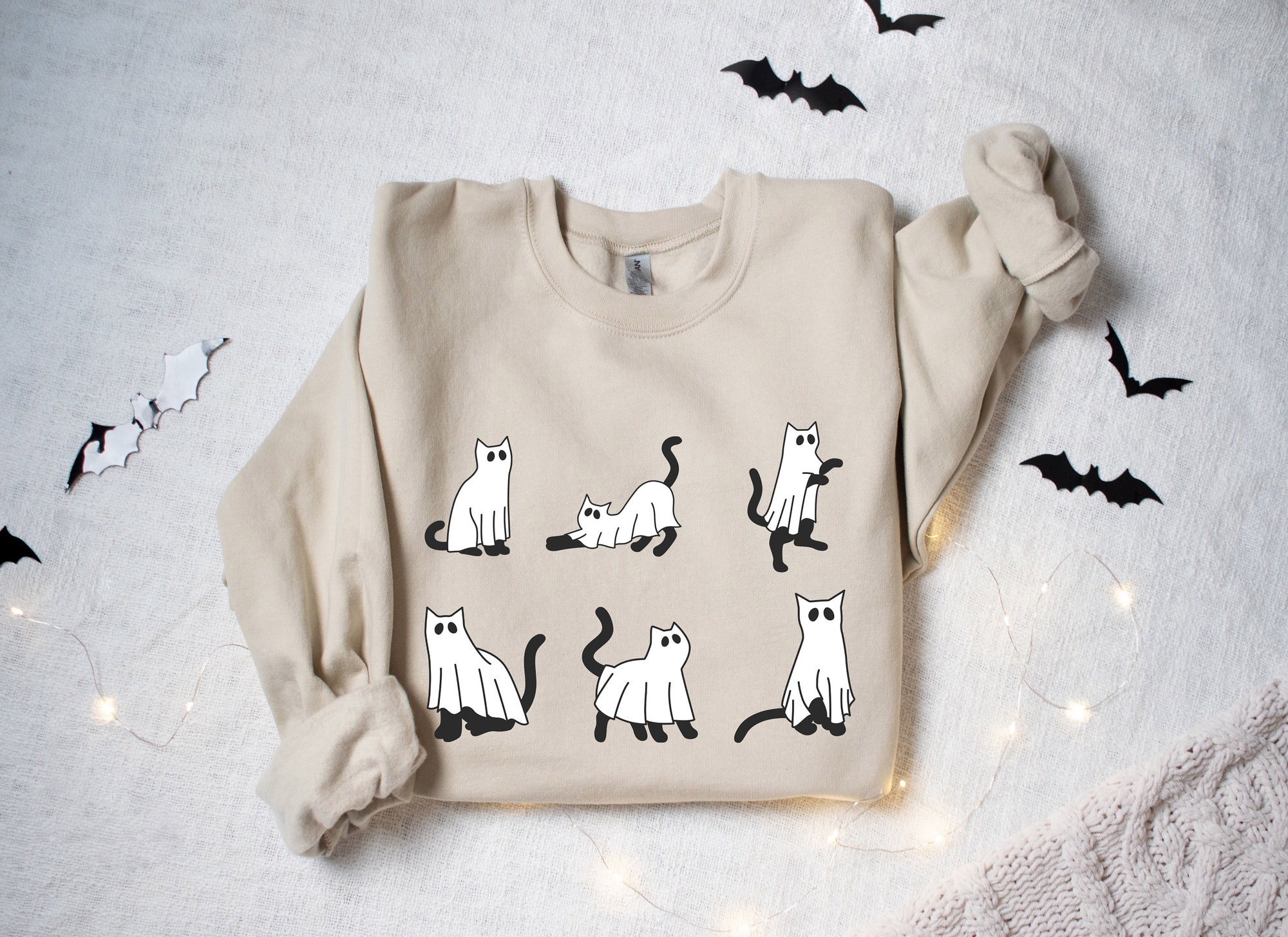 Halloween Cat and Ghost Sweatshirt - Spooky Season image 3