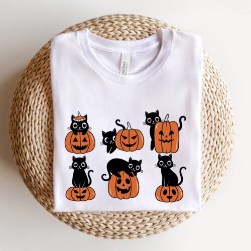 Halloween Cat and Ghost Sweatshirt: Cool Cat Lover Shirt for Spooky Season image 0