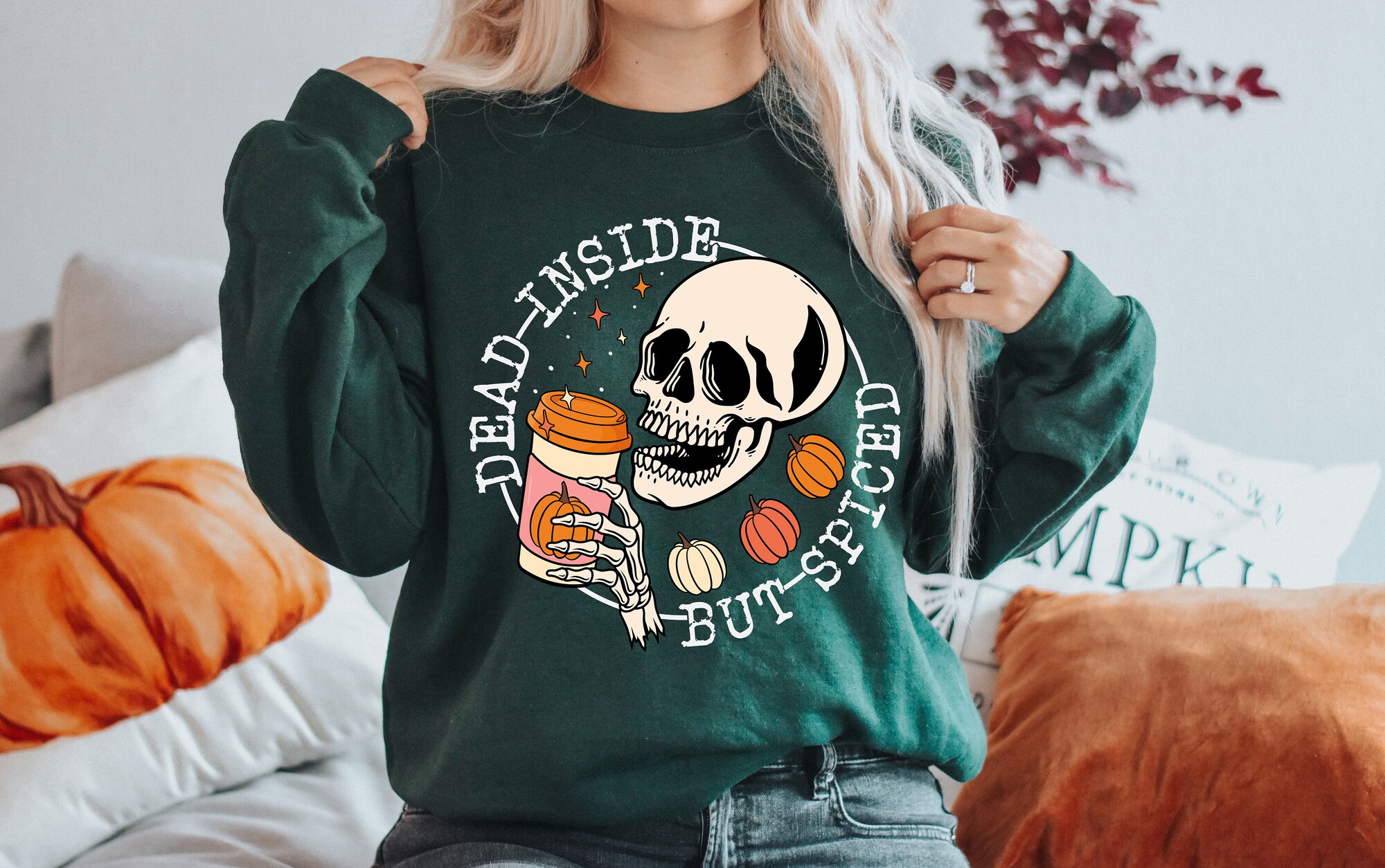 Spiced & Funny: Skeleton Pumpkin Tee for Fall & Halloween image 1