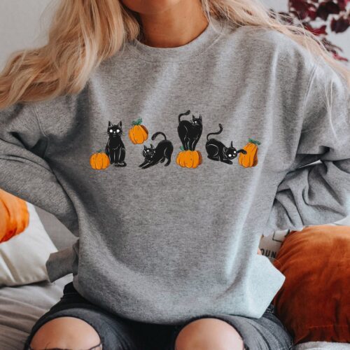 Halloween Cat Sweatshirt Halloween Sweater image 0