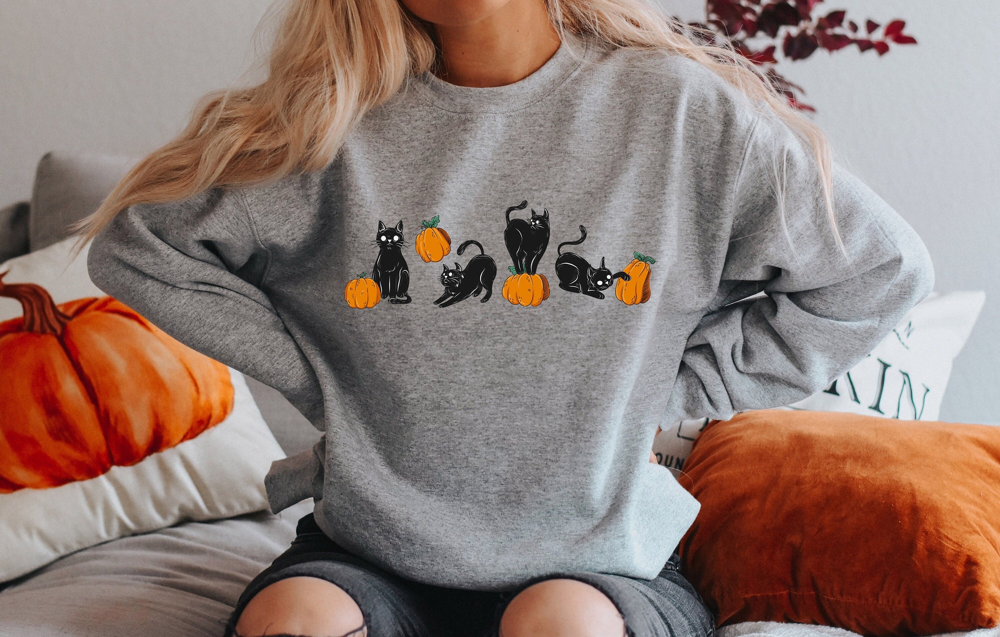 Halloween Cat Sweatshirt Halloween Sweater image 0