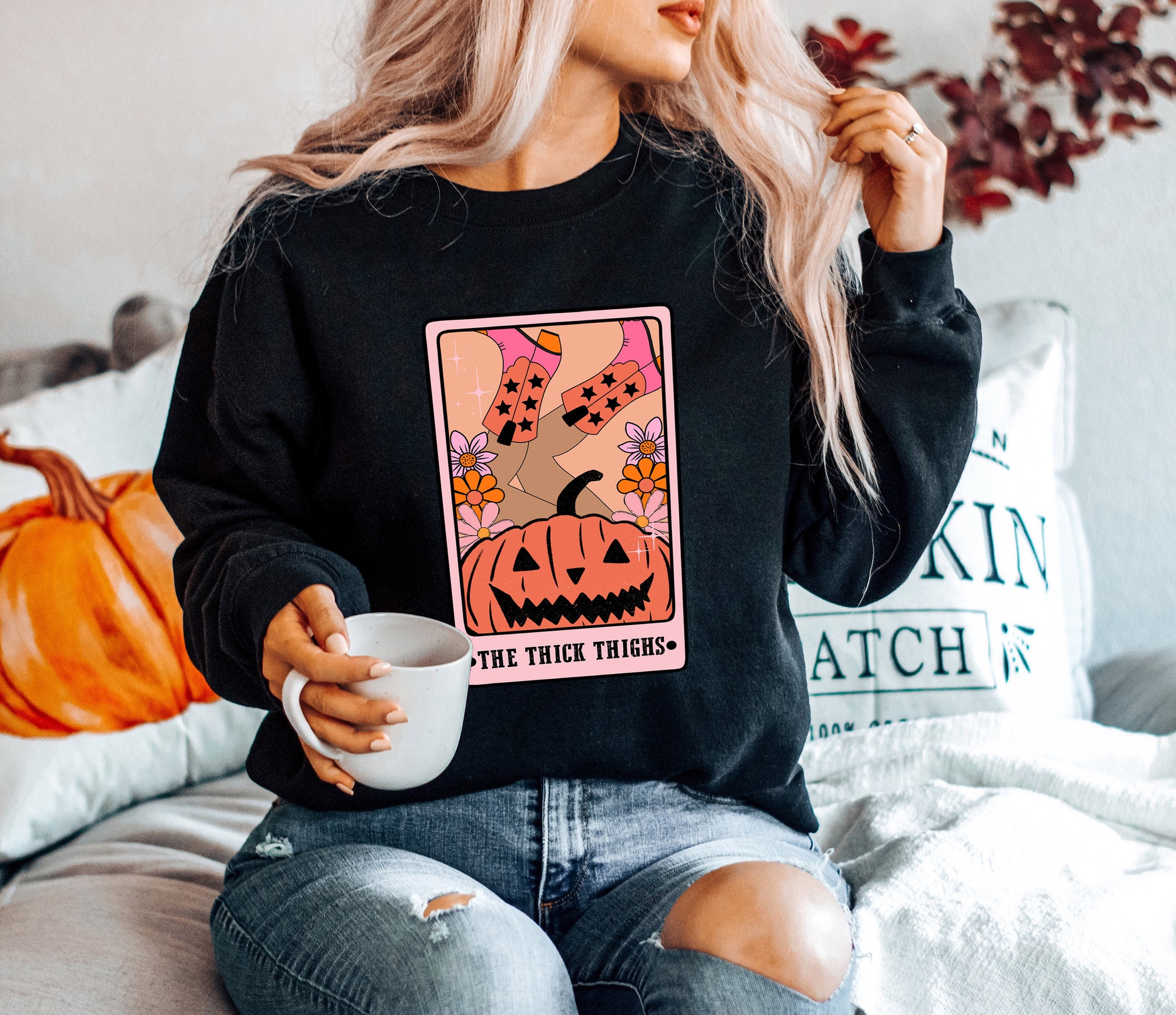 Thick Thighs Spooky Vibes Funny Halloween Shirt image 4