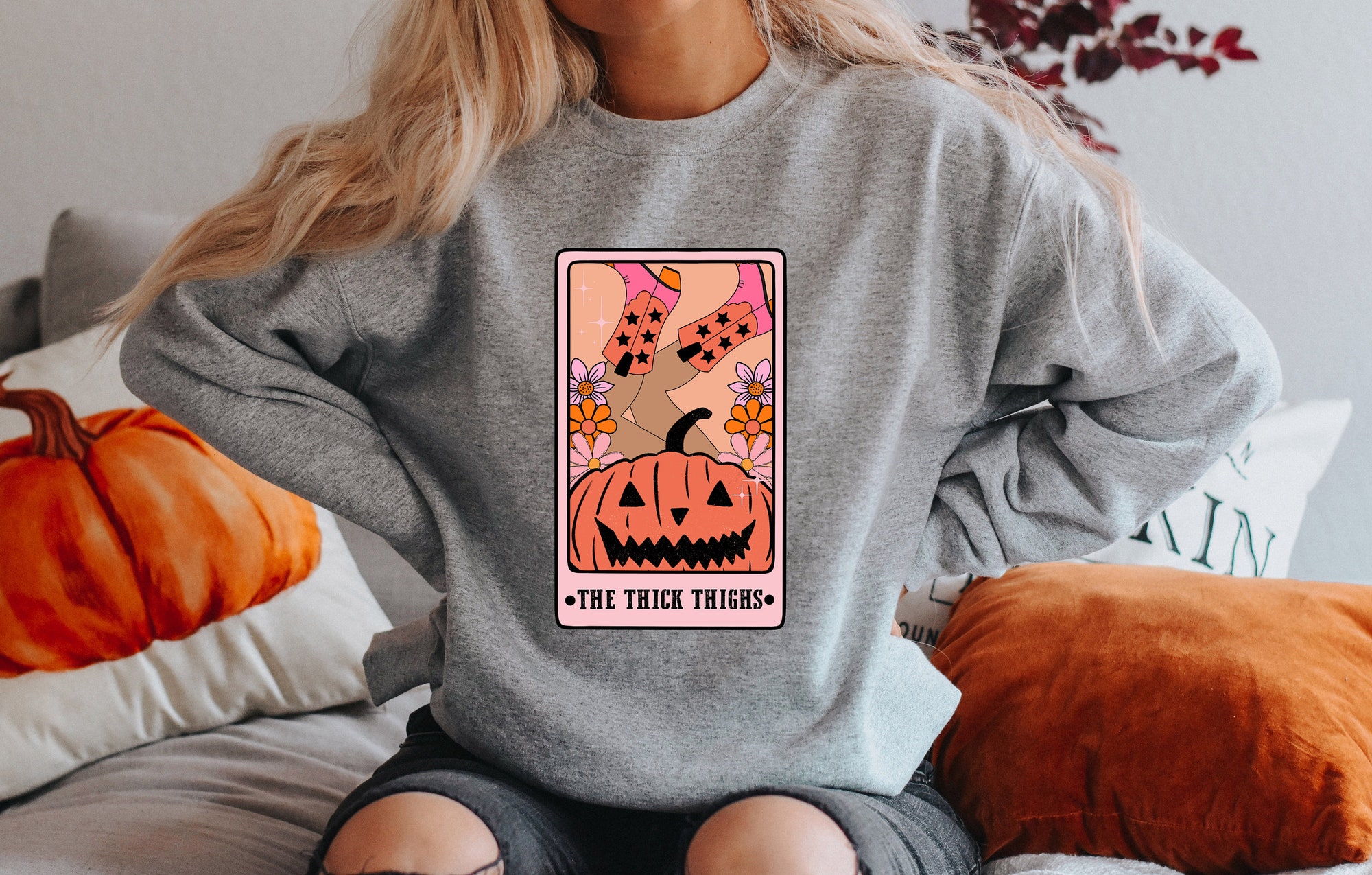 Thick Thighs Spooky Vibes Funny Halloween Shirt image 3