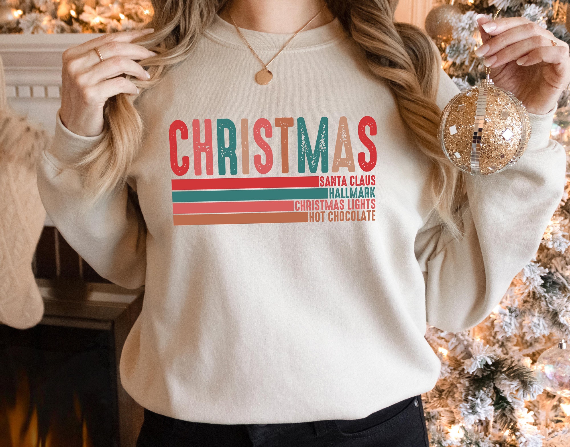 Christmas Sweatshirt | Santa Claus Lights & Hot Chocolate Themes image 1