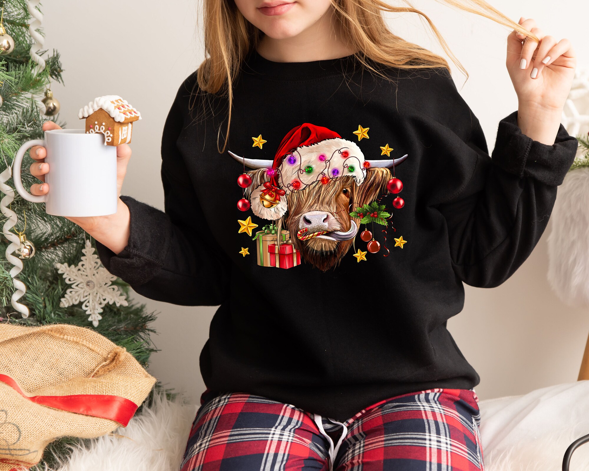 Cow Christmas Sweatshirt | Merry Christmas Heifers & Farm Animal Tee image 1