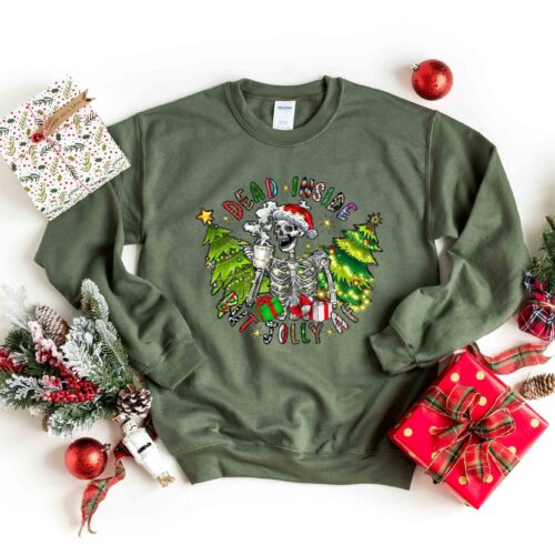 Dead Inside But Jolly Af Sweatshirt | Skeleton Christmas Coffee Lover Shirt image 0