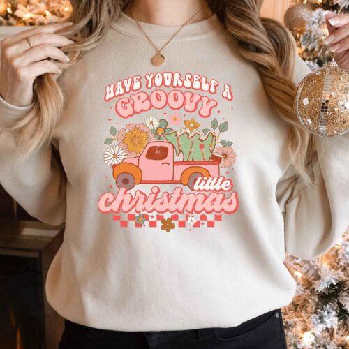 Groovy Little Christmas Sweatshirt | Unisex Holiday Gift Shirt image 0