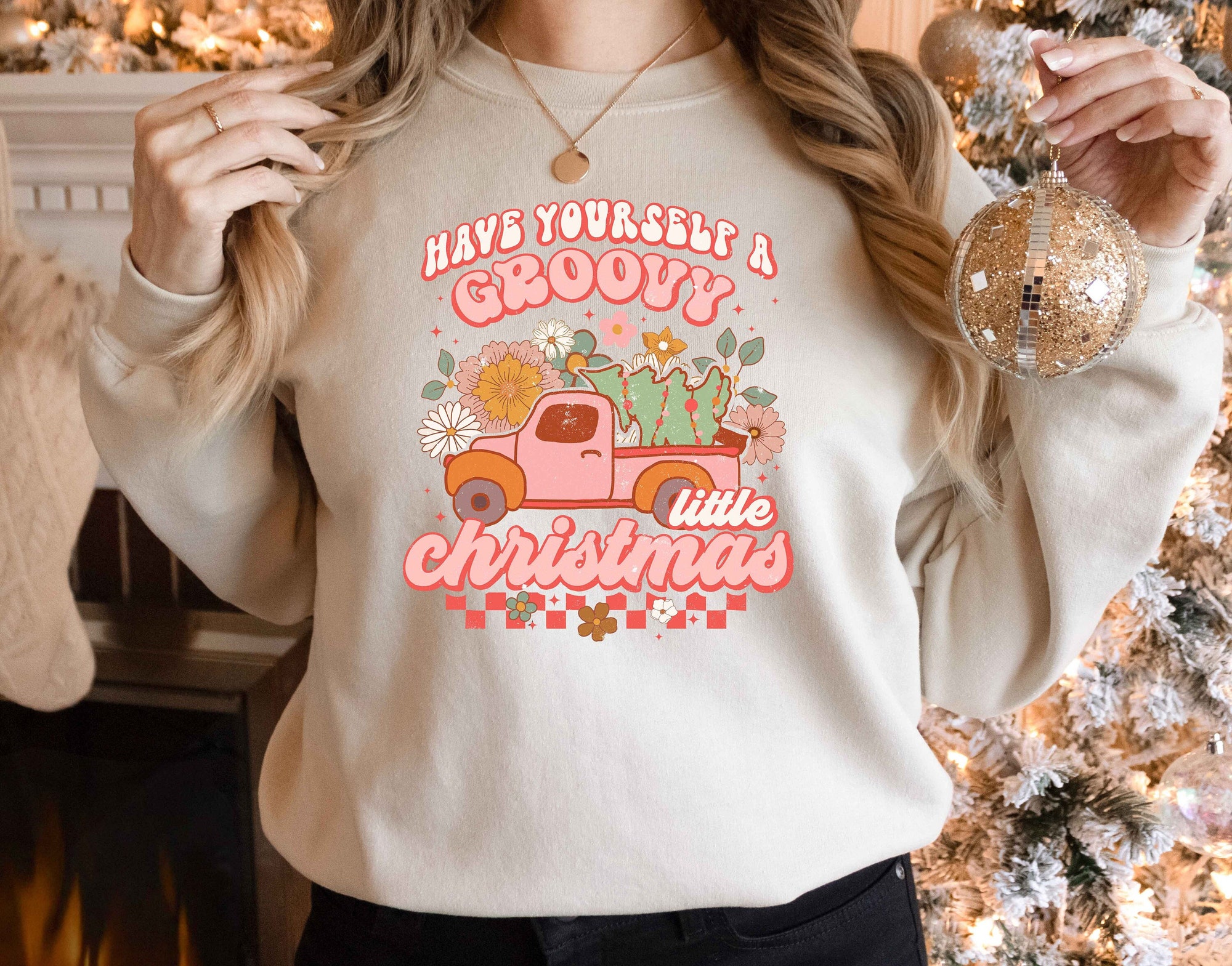 Groovy Little Christmas Sweatshirt | Unisex Holiday Gift Shirt image 0