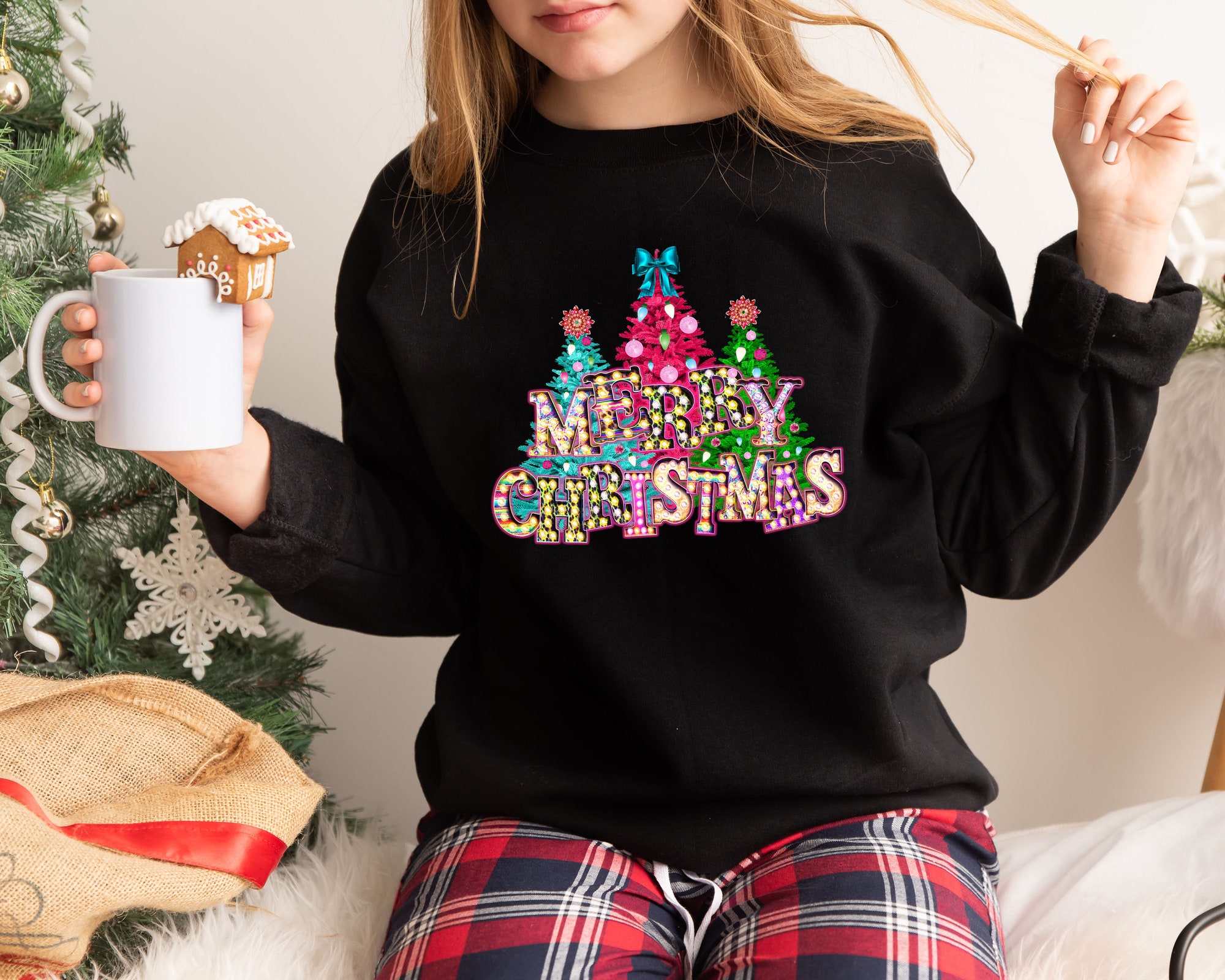 Christmas Shirts: Family Women's Tree Santa Hat Deer Designs image 2