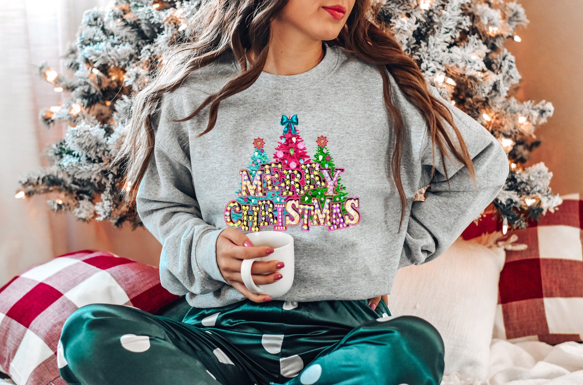 Christmas Shirts: Family Women's Tree Santa Hat Deer Designs image 0