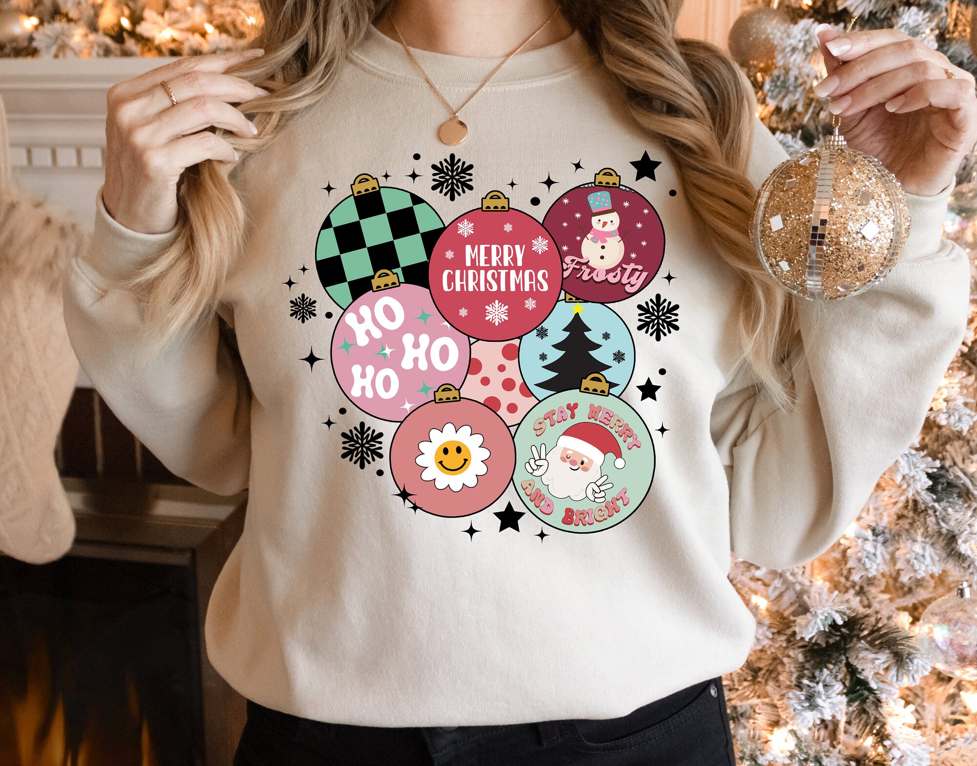 Retro Christmas Tee & Sweatshirt: Ornaments & Holiday Fun image 2