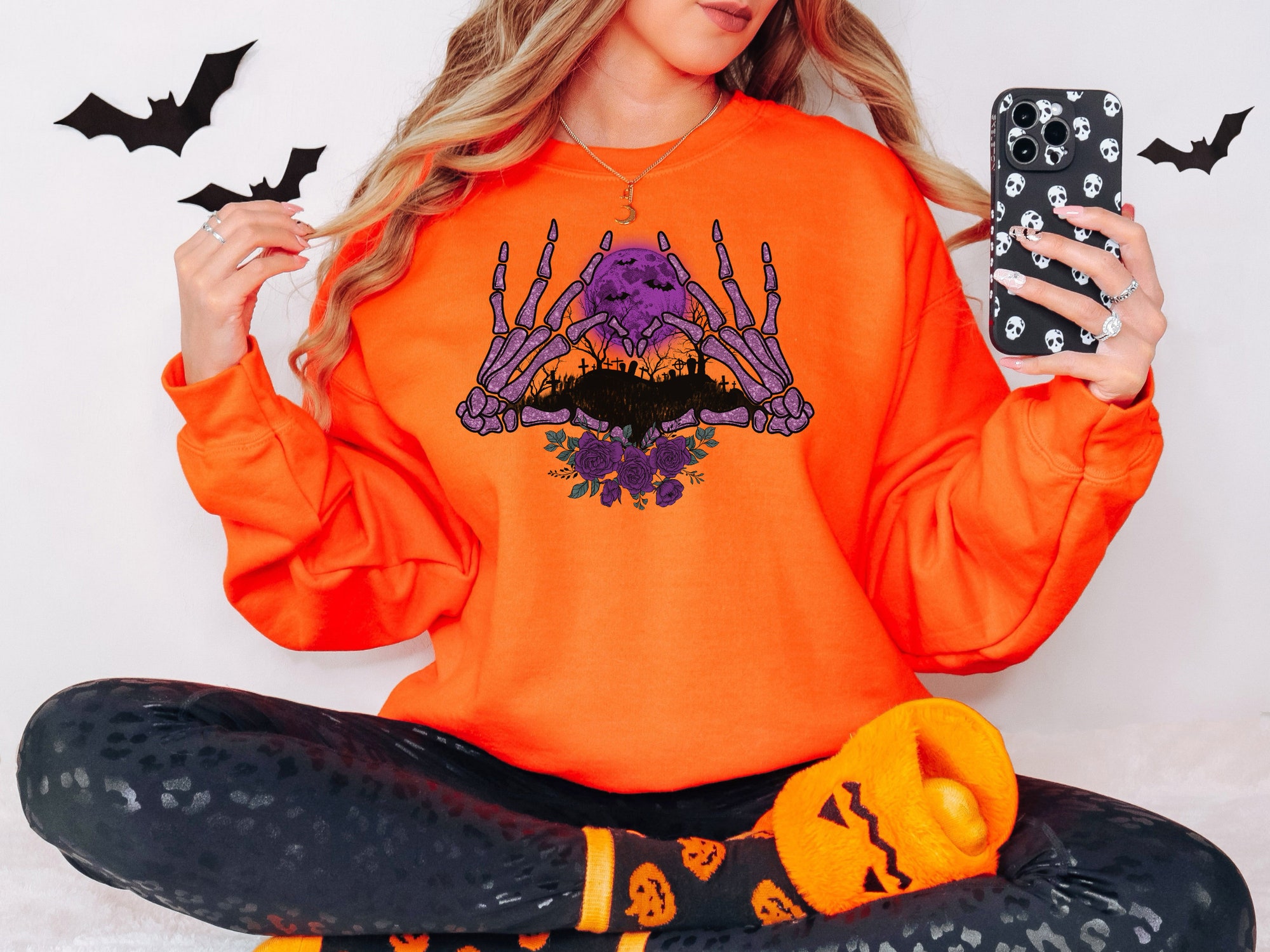 Skeleton Hands Sweatshirt - Halloween Costume Aesthetic image 1