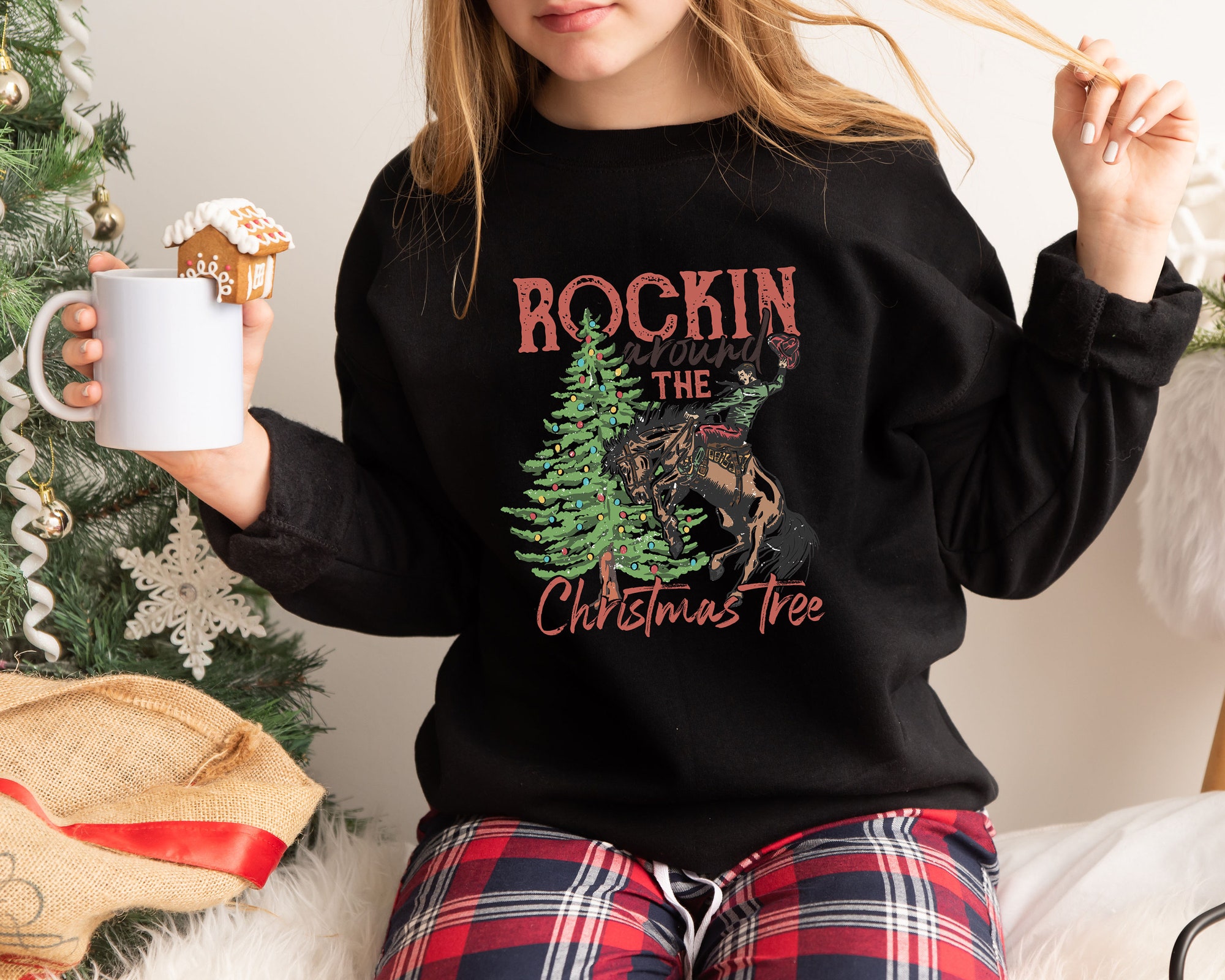 Rocking Around The Christmas Tree Sweatshirt: Retro Western Shirt image 2