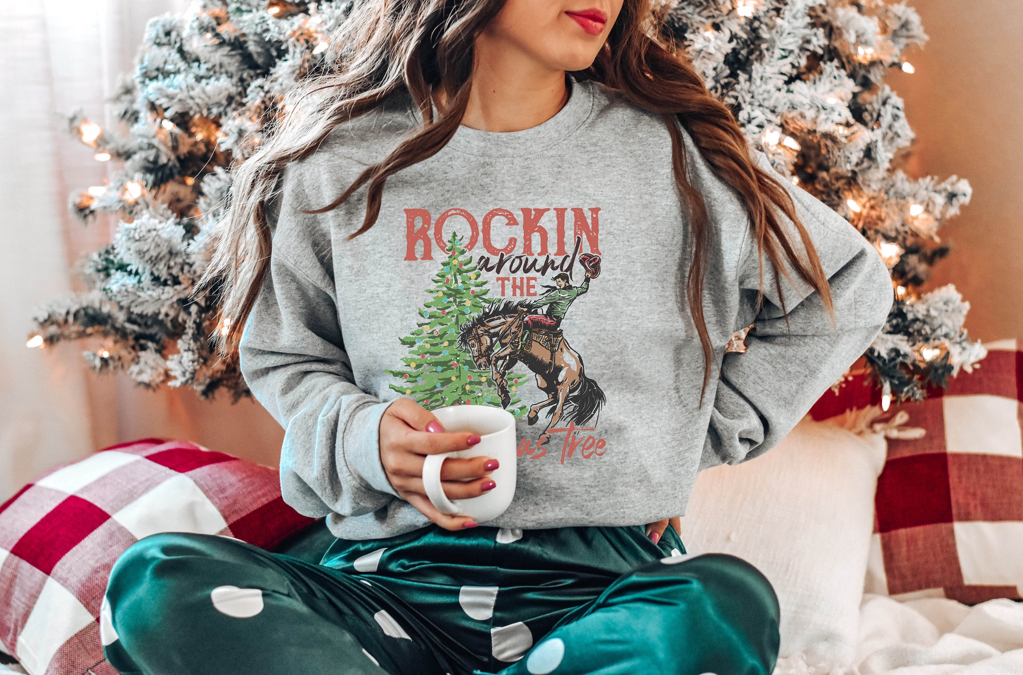 Rocking Around The Christmas Tree Sweatshirt: Retro Western Shirt image 3