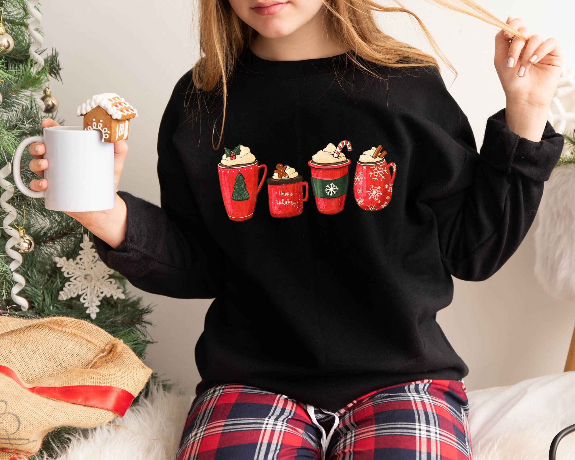 Christmas Coffee Sweatshirt: Peppermint Iced Latte Snowmen Winter Tee image 1