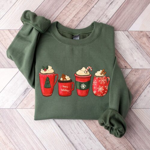 Christmas Coffee Sweatshirt: Peppermint Iced Latte Snowmen Winter Tee image 0