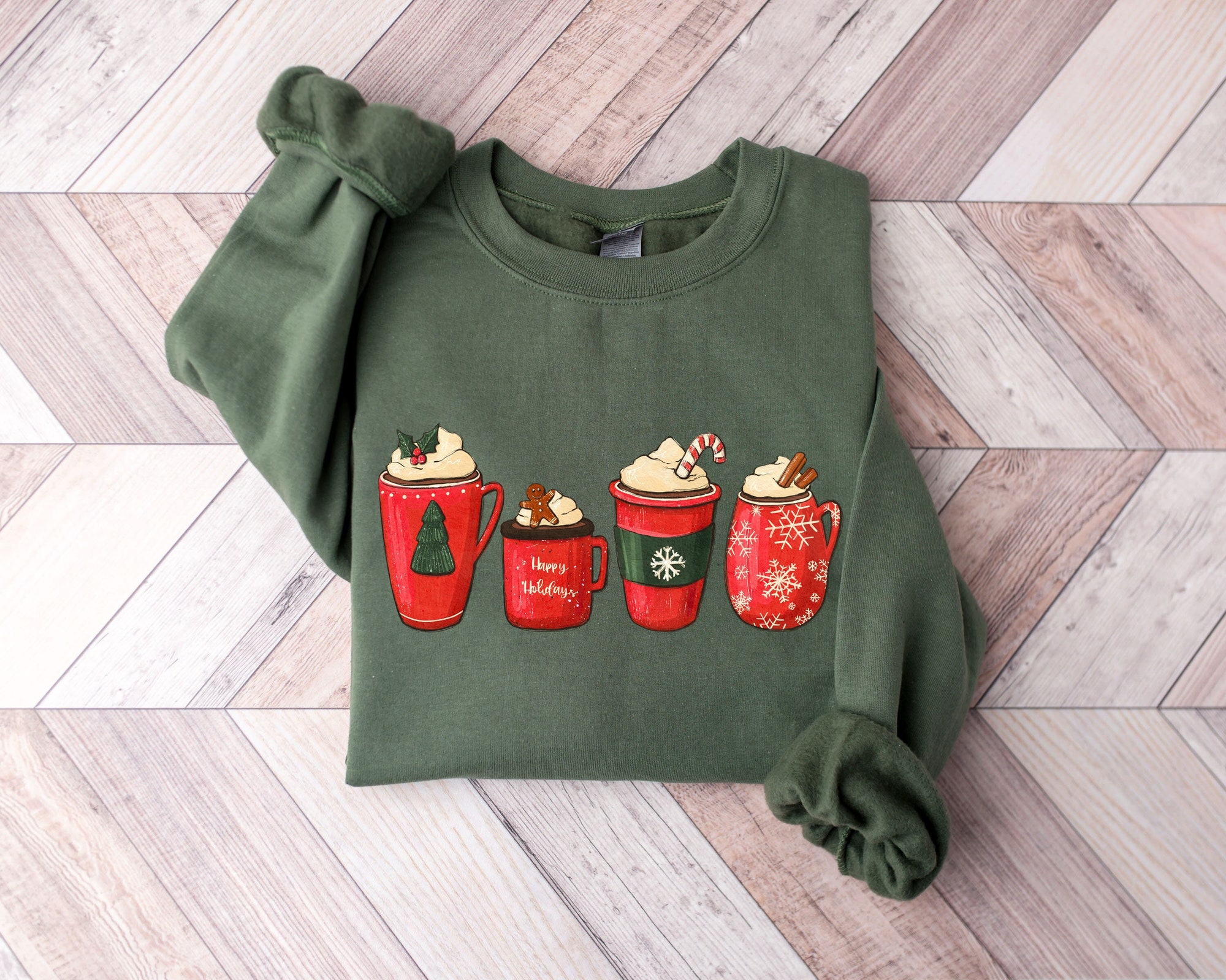 Christmas Coffee Sweatshirt: Peppermint Iced Latte Snowmen Winter Tee image 0