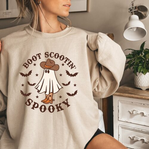 Boot Scooting Spooky Sweatshirt Halloween Cowboy Ghost Shirt image 0