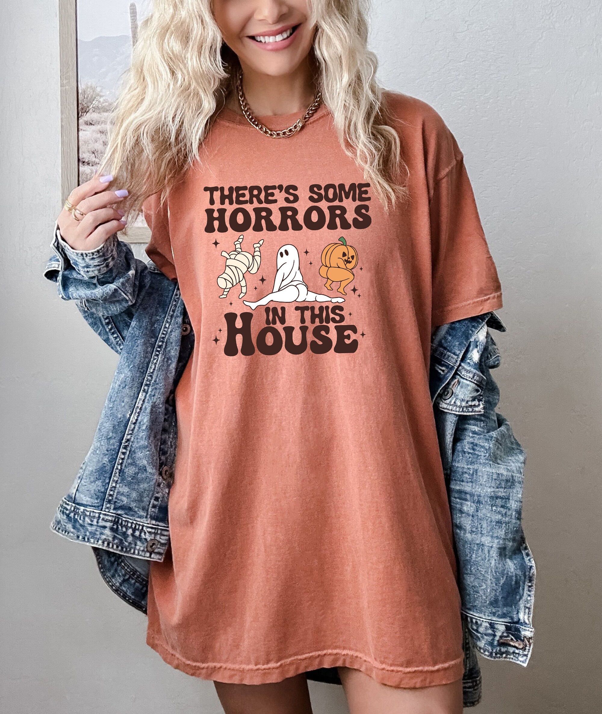 Funny Halloween Shirt: There's Some Horrors In This House Retro Tee image 2