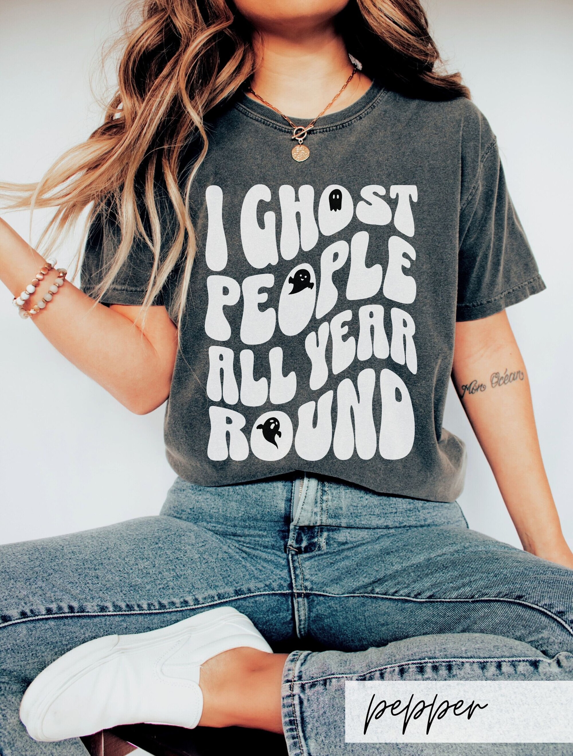 Ghost People Comfort Colors Wavy Text Shirt: Funny Halloween Gift for Spooky Introverts image 1