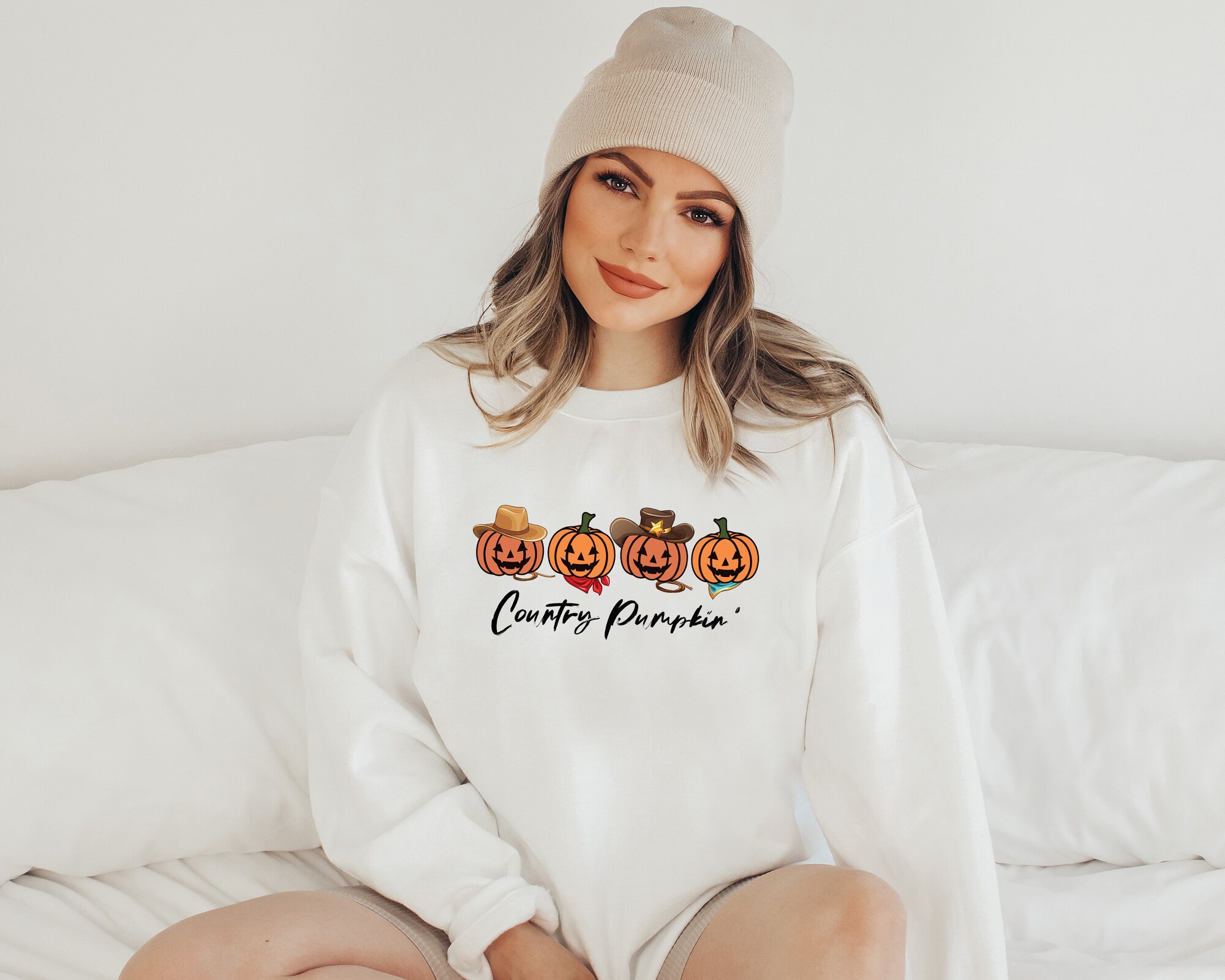 Country Pumpkins Western Halloween Sweatshirt: Vintage Cute Pumpkin Graphic Shirt image 2