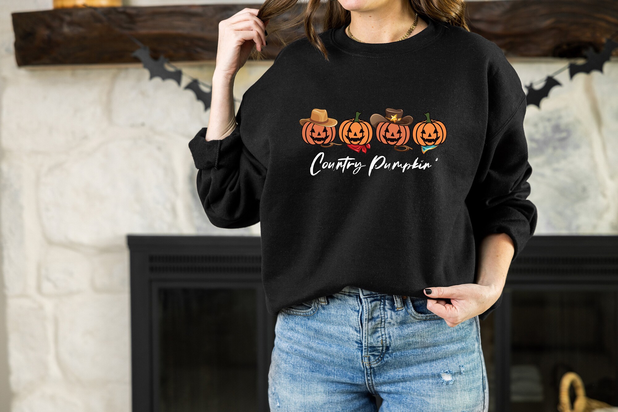 Country Pumpkins Western Halloween Sweatshirt: Vintage Cute Pumpkin Graphic Shirt image 4