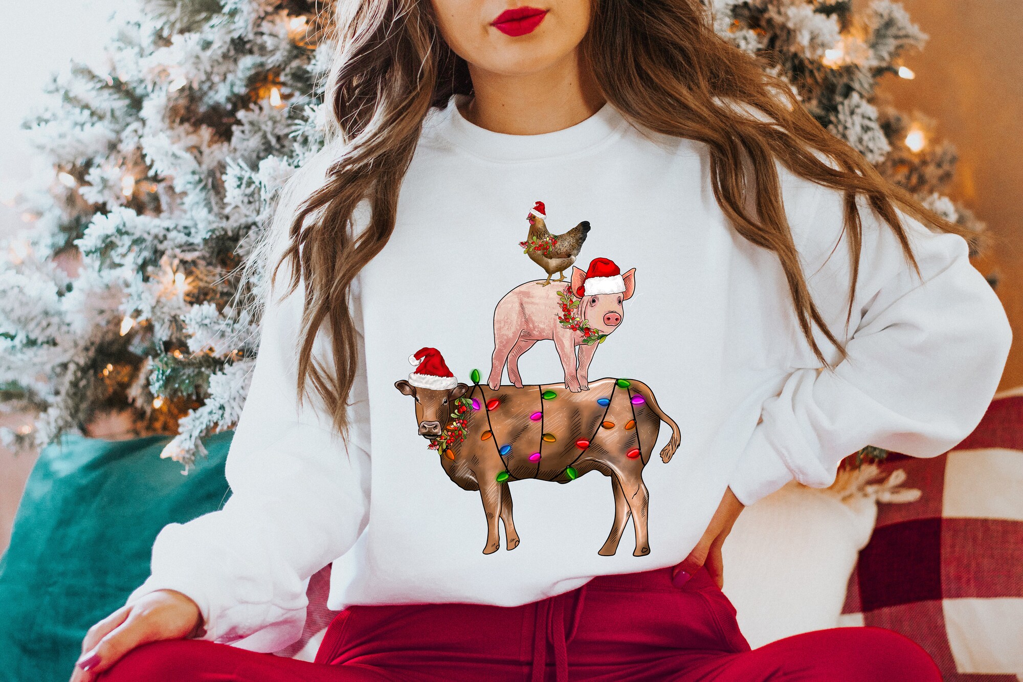 Merry Christmas Farm Animals Tee: Perfect for Cow & Animal Lovers image 1