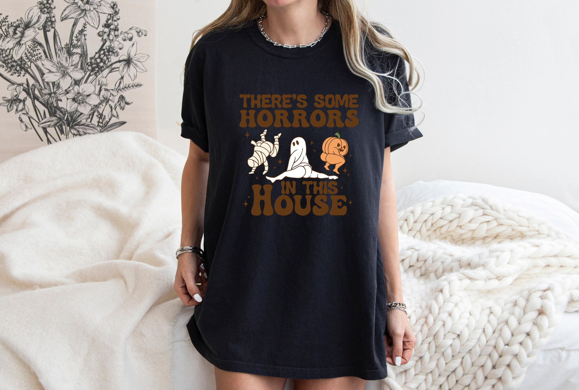 Funny Halloween Shirt: There's Some Horrors In This House Retro Tee image 6