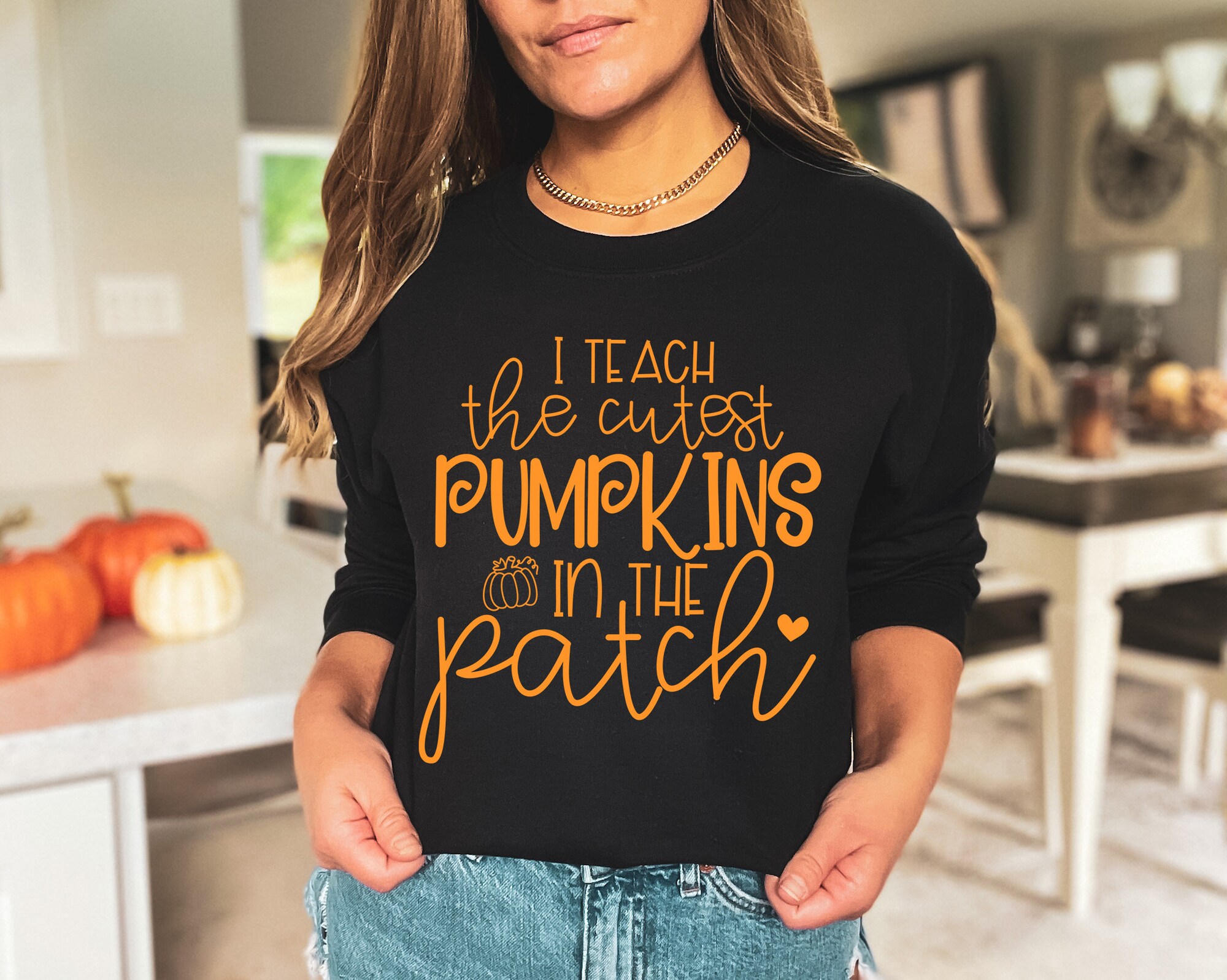 Cute Pumpkin Patch Teacher Shirt for Fall & Halloween image 0