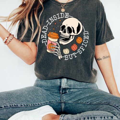 Spiced & Funny: Skeleton Pumpkin Tee for Fall & Halloween image 0