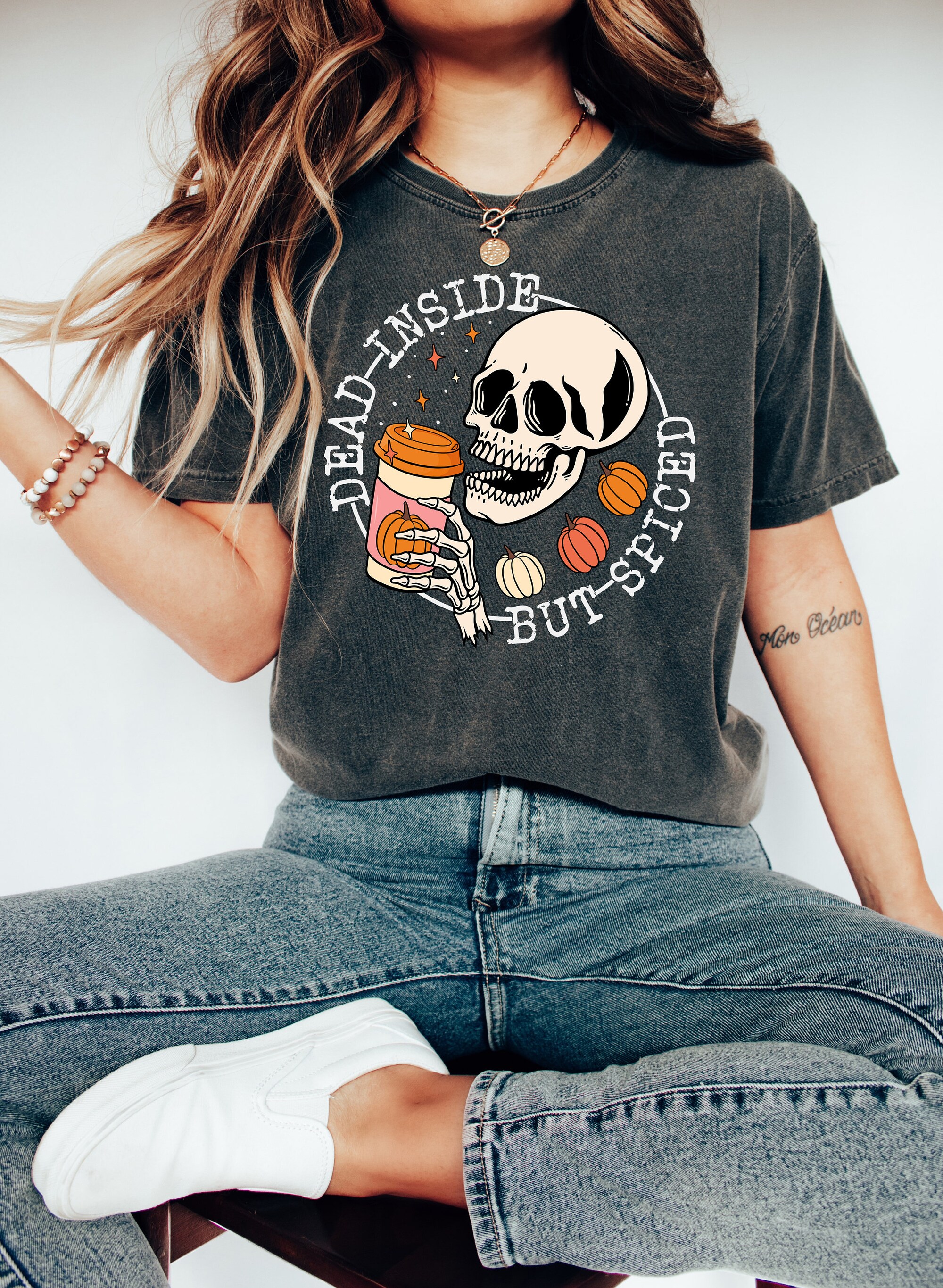 Spiced & Funny: Skeleton Pumpkin Tee for Fall & Halloween image 0