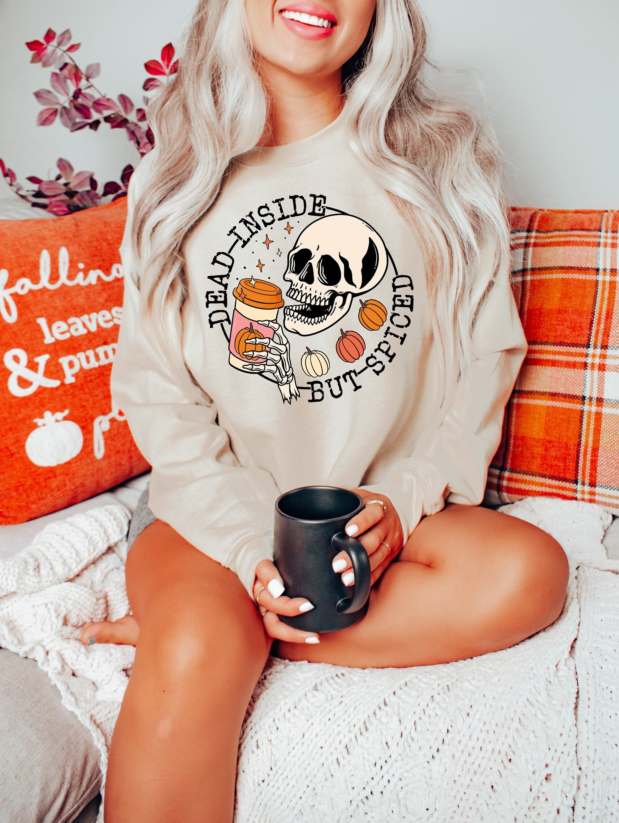 Spiced & Funny: Skeleton Pumpkin Tee for Fall & Halloween image 2