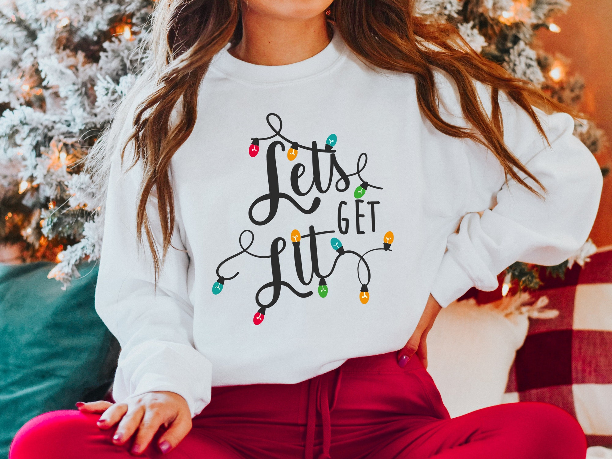 Let's Get Lit Christmas Sweatshirt - Festive Holiday Style image 2