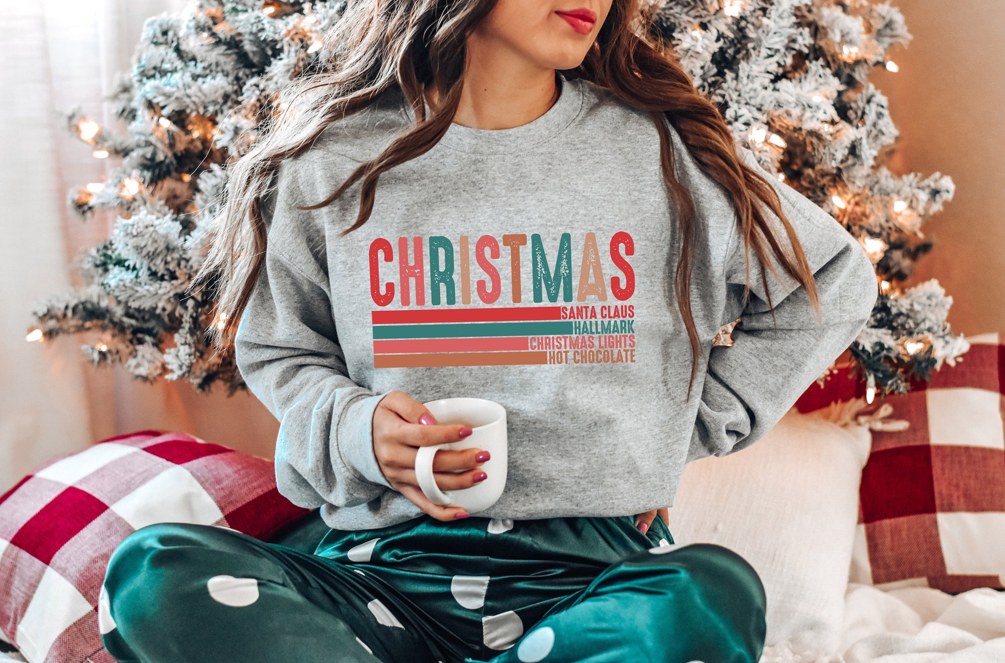 Christmas Sweatshirt | Santa Claus Lights & Hot Chocolate Themes image 0