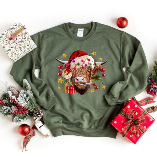 Cow Christmas Sweatshirt | Merry Christmas Heifers & Farm Animal Tee image 0