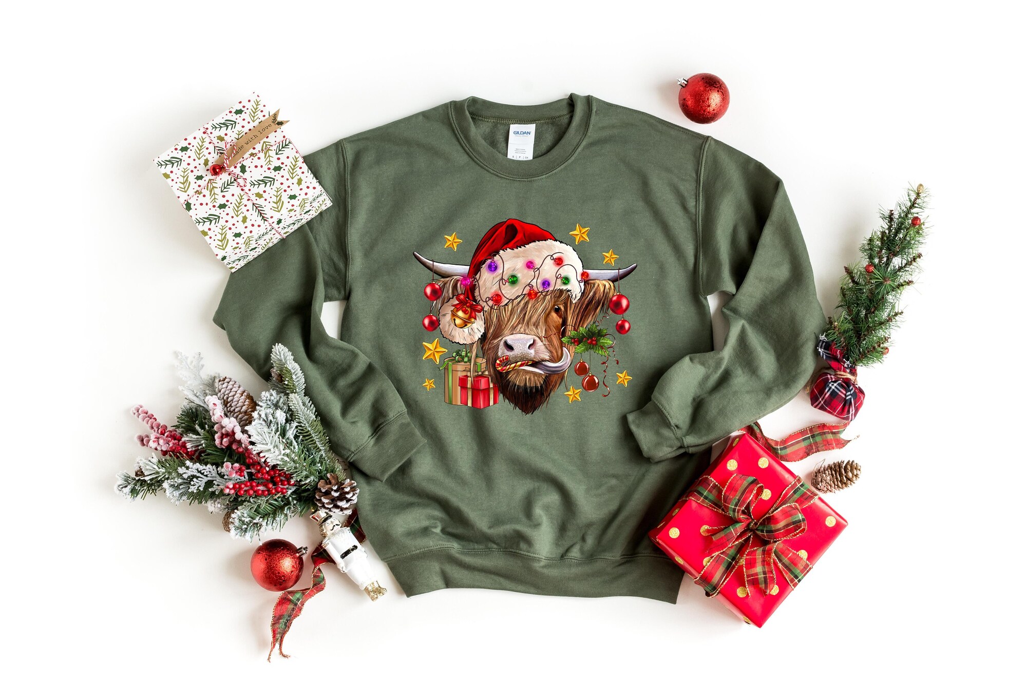 Cow Christmas Sweatshirt | Merry Christmas Heifers & Farm Animal Tee image 0